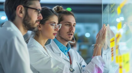 Fototapeta premium People Discuss Hospital Management And Internships, Prioritizing Clinic Jobs On Glass Board