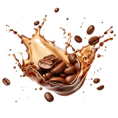 coffee beans splash with coffee isolated on transparent background Remove png, Clipping Path, pen tool