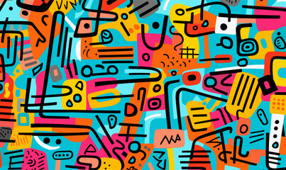 colorful geometric abstract doodle collage vector seamless pattern