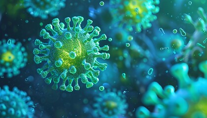 Fototapeta na wymiar Close up macro details of red blue microbes molecules virus bacteria Coronaviru