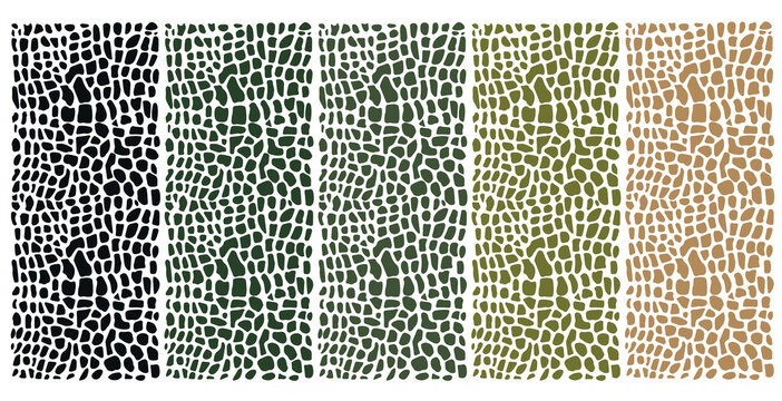 Set of colorful reptile skin backgrounds. Animal print texture.
