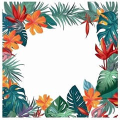Fototapeta na wymiar Beautiful colorful tropical border leaves frame white background