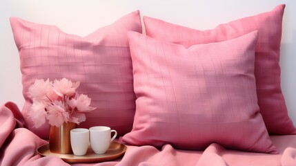Several pink lined solid colour throw pillows UHD wallpaper