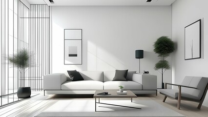 Naklejka na ściany i meble modern living room with white sofa