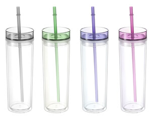 Skinny Plastic Tumblers with Lid and Straw 16 oz Colored Clear Double Wall Tumbler