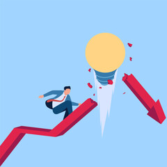 people are stunned to see the lights of ideas flying crashing into the graphic arrows, a metaphor for business disruption. Simple flat conceptual illustration.