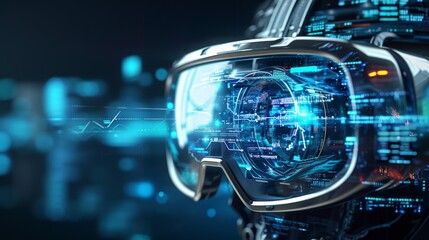 Robotic goggles with artificial intelligence and computer modern technologies. A cutting-edge technological device with intricate details, concept of innovation.
