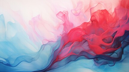 A dance between fiery reds, pink and cooling blues unfolds in an abstract representation, evoking a delicate balance between passionate intensity and serene tranquility. - Generative AI