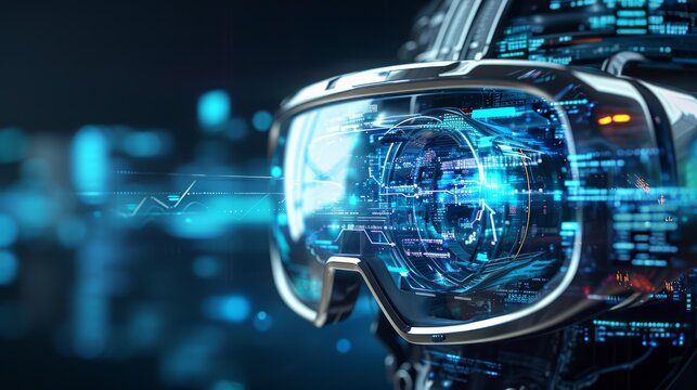 Robotic goggles with artificial intelligence and computer modern technologies. A cutting-edge technological device with intricate details, concept of innovation.