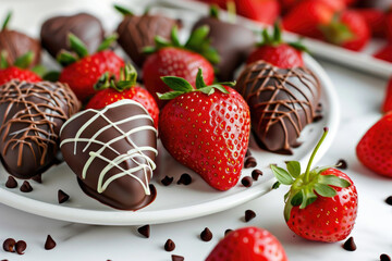Gourmet Chocolate Covered Strawberries for Valentines Day - obrazy, fototapety, plakaty