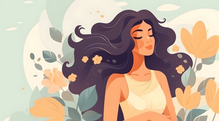 A serene illustration of a woman surrounded by lush flowers symbolizing growth and beauty