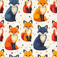 Cute fox line art simple minimalistic repeat pattern