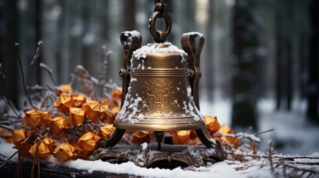 Shot of chutch bell in snowy winter UHD wallpaper