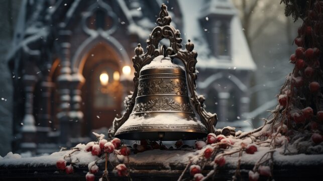 Shot of chutch bell in snowy winter UHD wallpaper