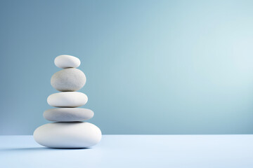 Zen Stone Stack on a Serene Blue Gradient Background. Balance and Harmony Concept