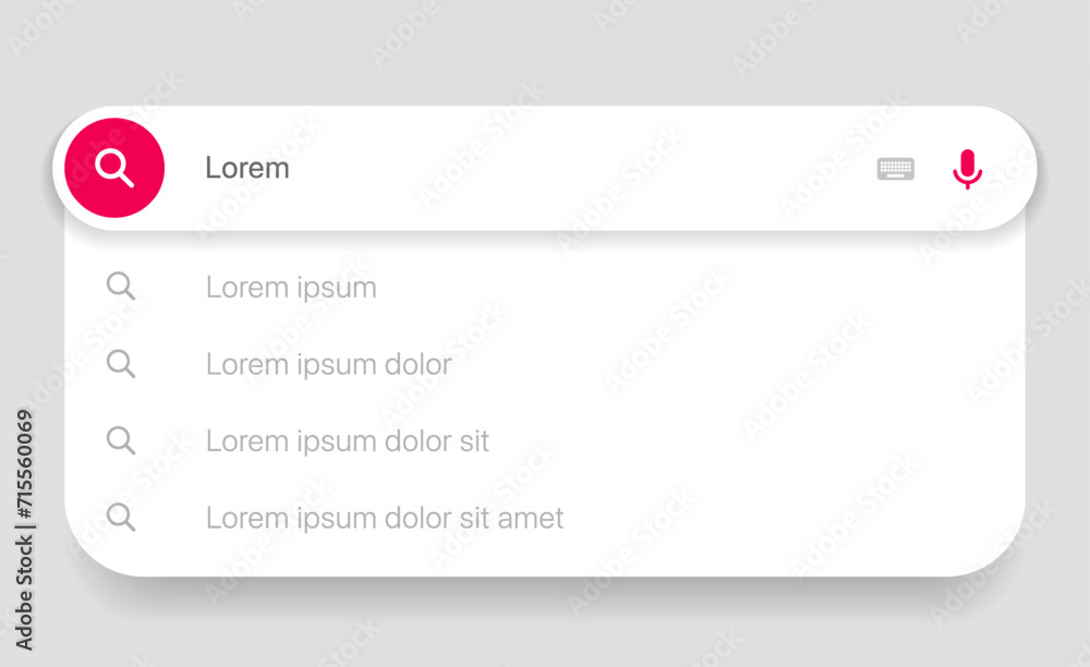 Fototapete search bar with suggestions for ui ux design and web site. search address and navigation bar icon. c