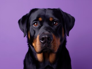 Fototapeta premium A cute rottweiler dog on violet studio background
