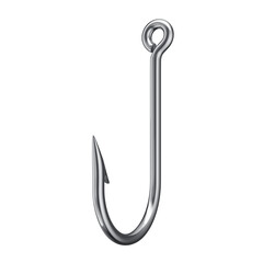 3D Chrome Fishing Hook with Transparent Background