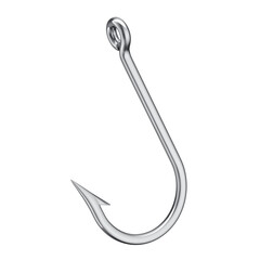 3D Chrome Fishing Hook with Transparent Background