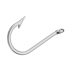 3D Chrome Fishing Hook with Transparent Background