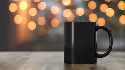 cup of coffee, black, space for text on mug