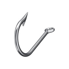 3D Chrome Fishing Hook with Transparent Background