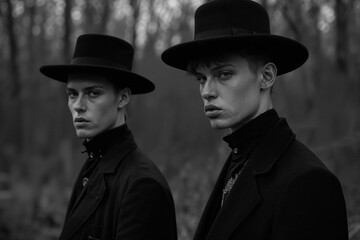 Victorian-inspired fashion portrait in monochrome. Generative AI image