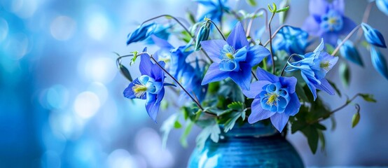 A majorelle blue delphinium blooms in a serene blue vase, bringing a touch of nature and tranquility to an indoor space