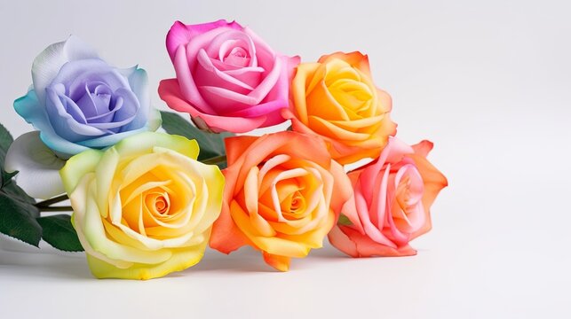 Colourful roses on white background. Valentine's day-wedding. greeting card. advertisement. copy text space.