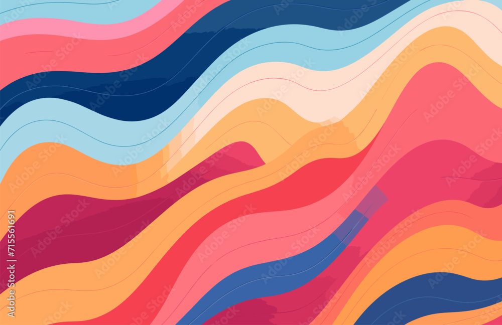 Poster colorful abstract pattern with wavy lines, playful vector seamless background