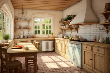 Foto op Canvas Rendered farmhouse kitchen interior. Generative AI © Benjamin