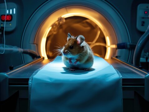 A pet hamster being scanned with RMI in a small animal hospital