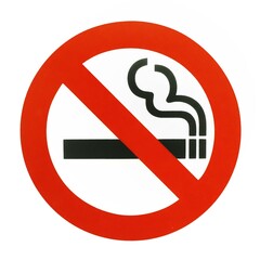 No smoking red prohibition symbol with cigarette on a white background