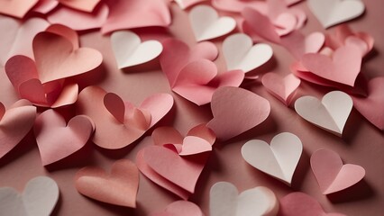 Pink gradient abstract background of paper hearts in different size from Generative AI