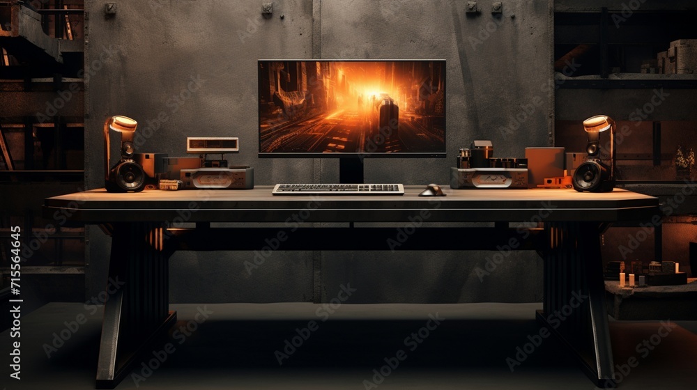 Poster contemporary industrial tech workspace with minimalist design elements - ai-generative