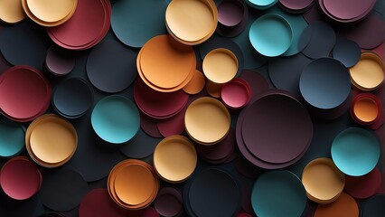 Dark colorful gradient abstract background of paper circles in different size from Generative AI - obrazy, fototapety, plakaty
