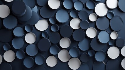 Dark blue gradient abstract background of paper circles in different size from Generative AI