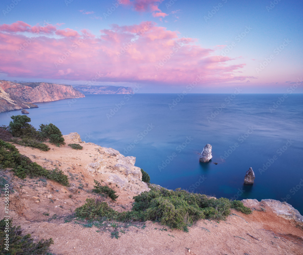 Wall mural mountain sea landscape.