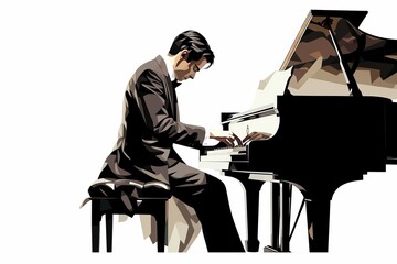 a man playing the piano, illustration of a pianist 