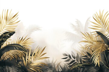 Exquisite Gold and White Jungle Embroidery Full Screen Background