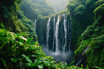 Nature's Symphony: Grand Waterfall in Jungle Haven