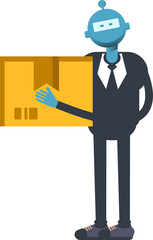Robot Worker Character Holding Box
