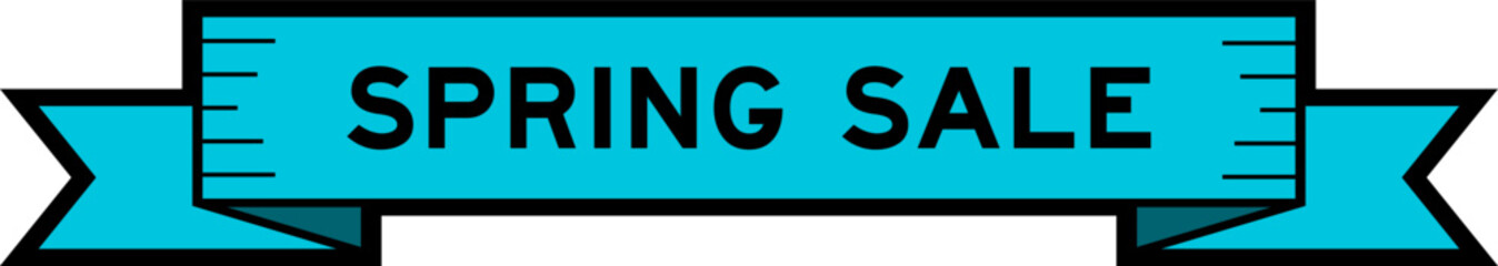 Ribbon label banner with word spring sale in blue color on white background