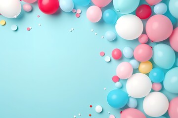 Colorful balloons on a blue background with spacing for text