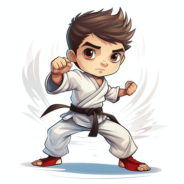 Cute boy are practicing karate