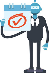 Robot Worker Character and Check Mark Sign
