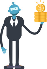 Robot Worker Character Holding Dollar Coins
