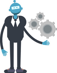 Robot Worker Character Holding Gears
