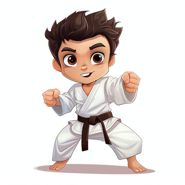 Cute boy are practicing karate