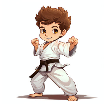 Cute boy are practicing karate